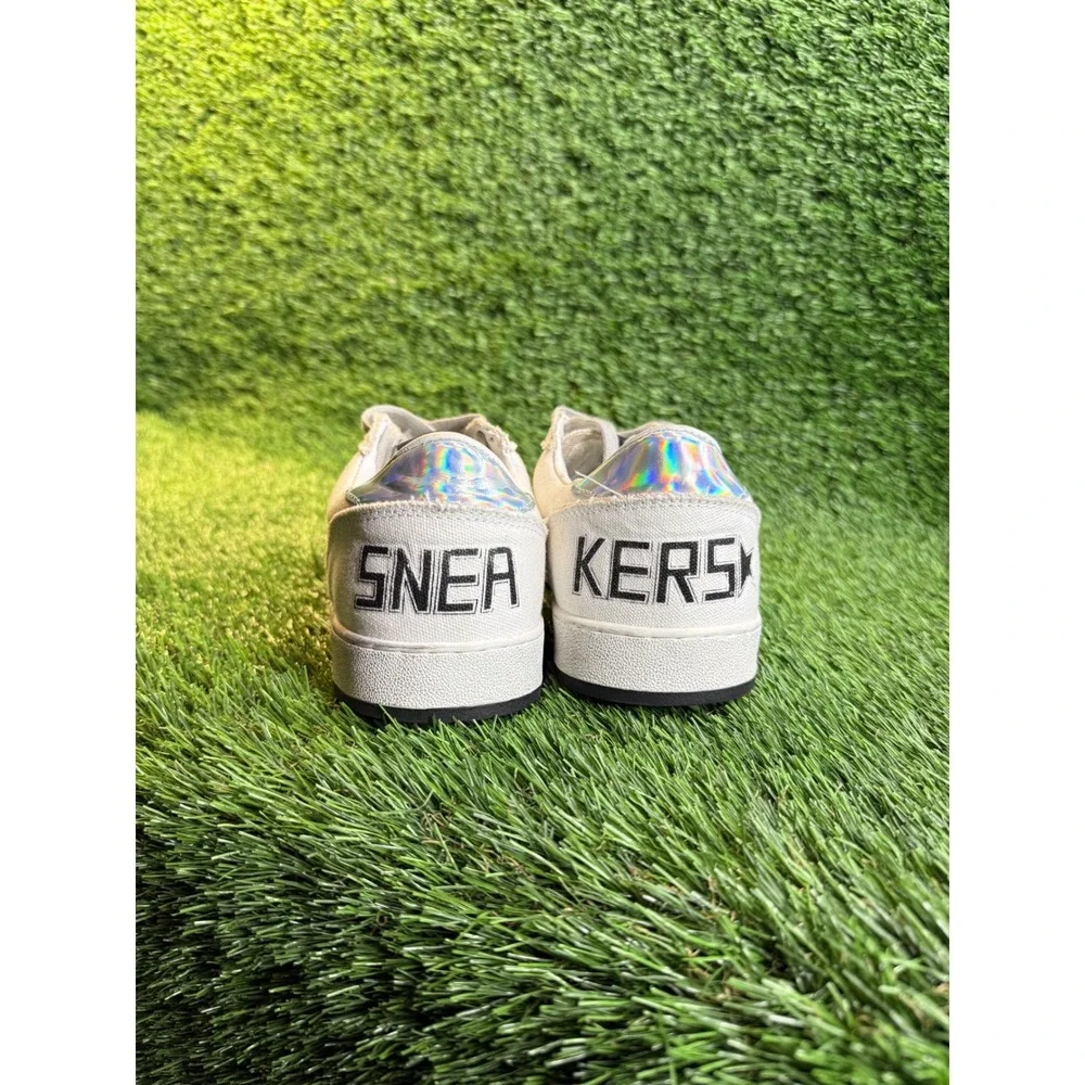 Golden‎ Goose BallStar White Canvas Sneakers Iridescent Holographic GGDB 6.5y